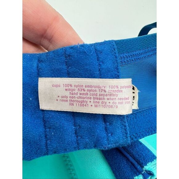 CACIQUE Intimates Bra Size 38DD Blue Green Push Up Embroidered Leaf w/ Underwire - Picture 6 of 10